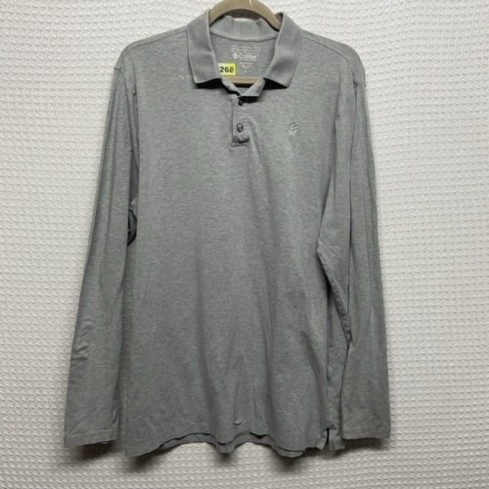 Coolibar Gray UPF 50+ Stretch Rugby Long Slv Polo Shirt Men L India Cotton Blend